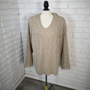 Guilty Ladies Size XL Grey/Tan Cable Stitch V-neck Hooded Sweater